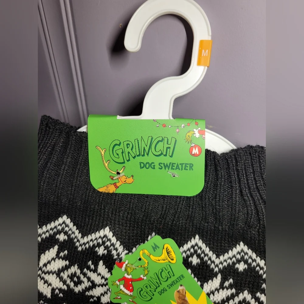 Dr. Suess Grinch Dog Sweater with Santa Hat black background